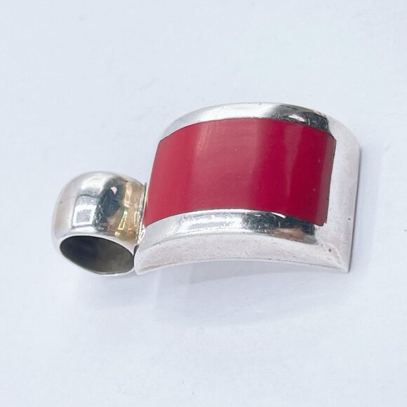 Sterling Silver & Red Enamel Pendant Mexico 925 - Picture 3 of 5